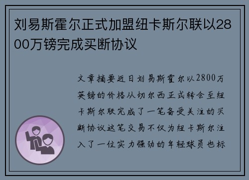 刘易斯霍尔正式加盟纽卡斯尔联以2800万镑完成买断协议 刘易斯霍尔正式加盟纽卡斯尔联以2800万镑完成买断协议